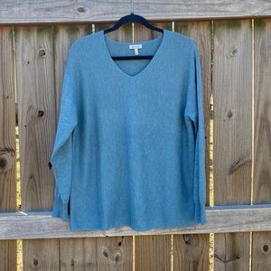 Ella Moss Aqua Teal Blue Ribbed V-Neck Sweater